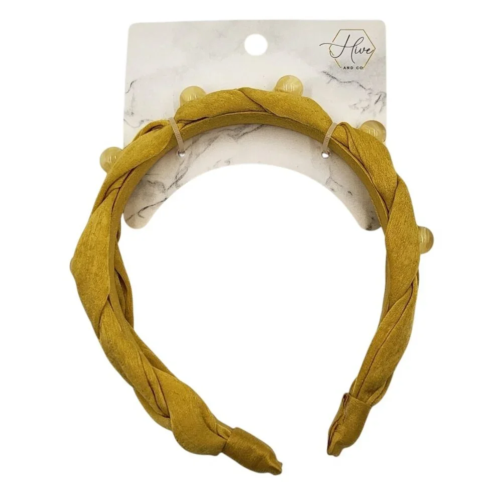 Hive and Co. Headbands Braid Silky Old Gold Texture Knotted Twist Mustard Yellow